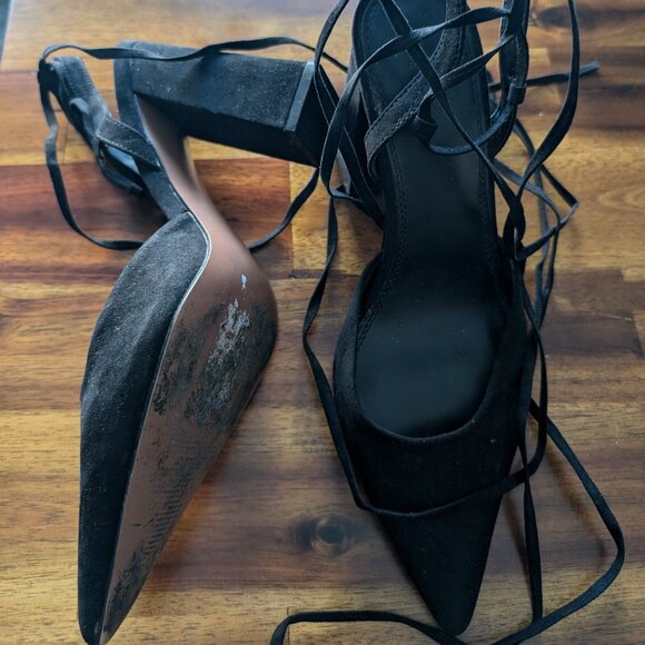 Asos Strappy Lace Up Black Pump Chunky Heel Size 9 - Picture 4 of 6